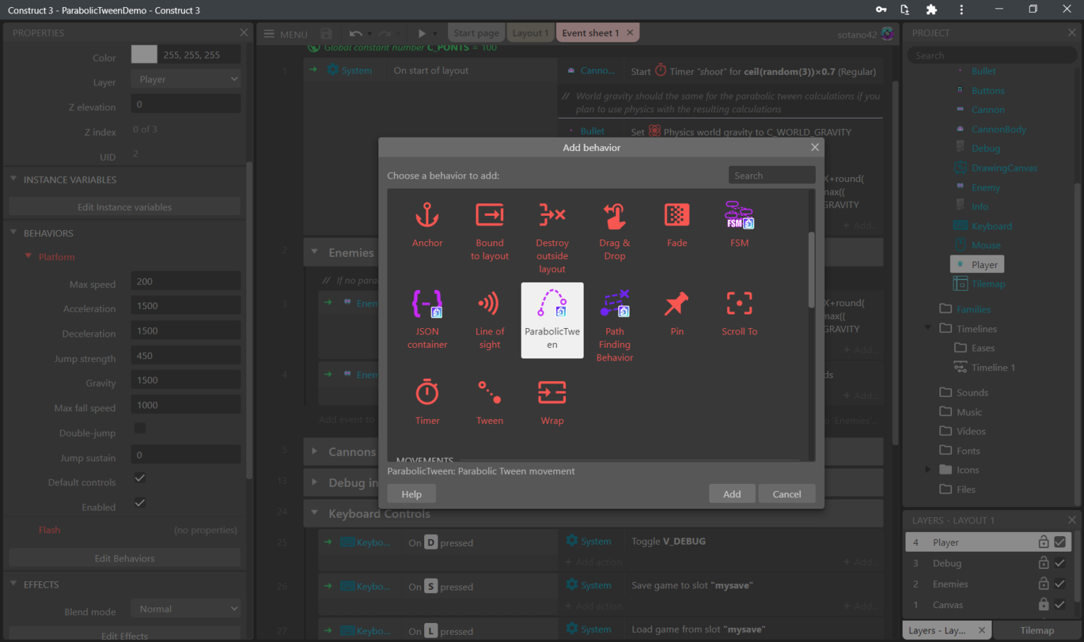 Parabolic Tween Addon for Construct 3 - Pixel Perfect Studio Shop
